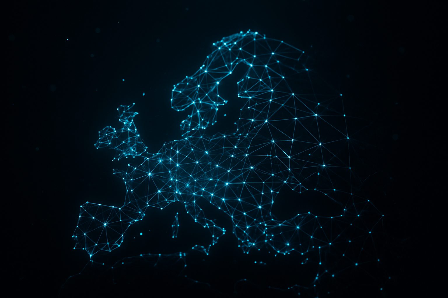 An abstract network of light linking Europe's member states into a single clinical assessment